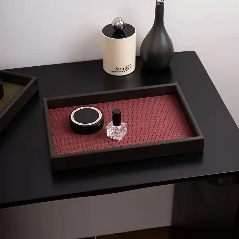 Woven Faux Leather Storage Tray