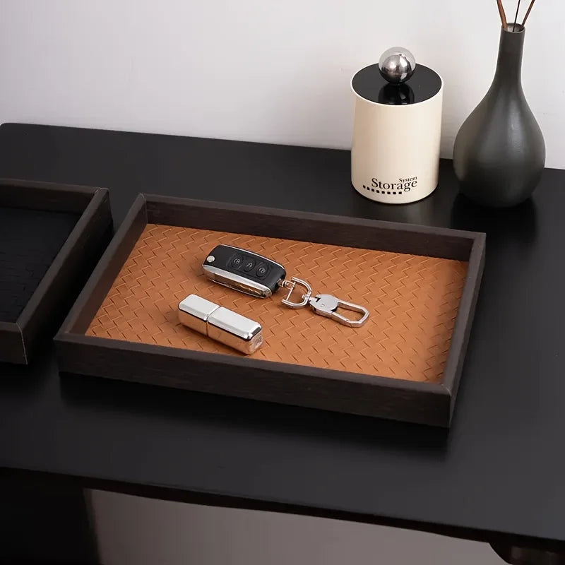 Woven Faux Leather Storage Tray