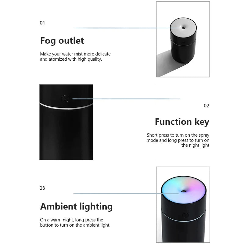 Colorful Portable Mini Air Humidifier USB Rechargeable Wireless