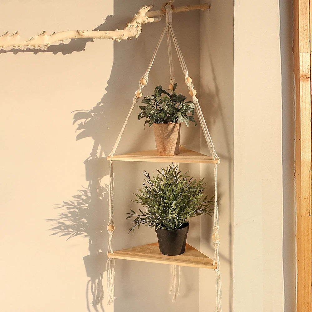 Hanging Wood Corner Shelf