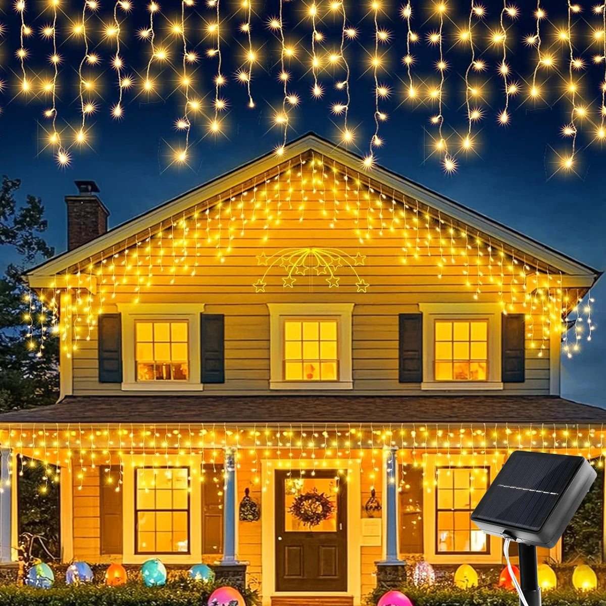 NEW Solar Christmas Icicle Lights 162 LED 8 Modes Waterproof Curtain String Lights for Outdoor Garden Room Holiday Lighting