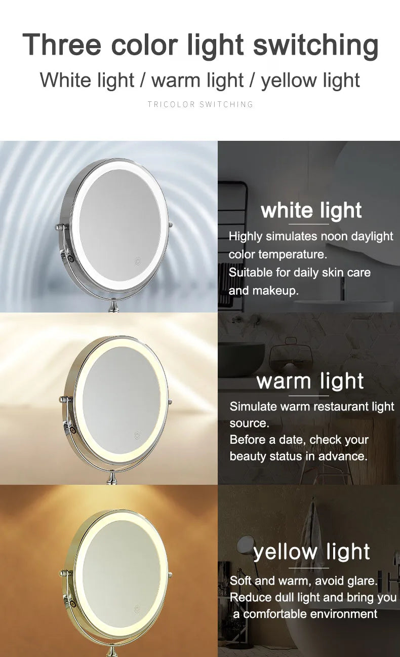 Wall Mounted Folding Makeup Mirror, Double Sided with Fill Light