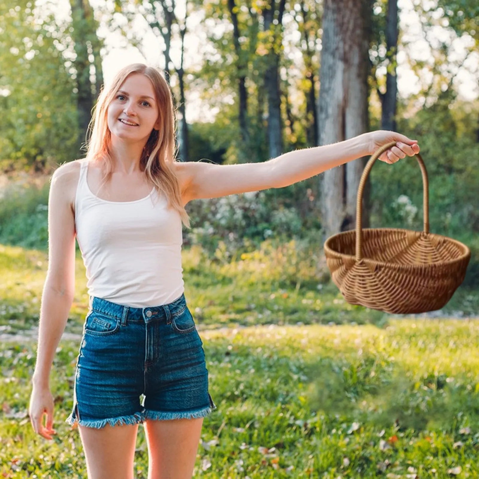 Woven Rattan Basket with Handle