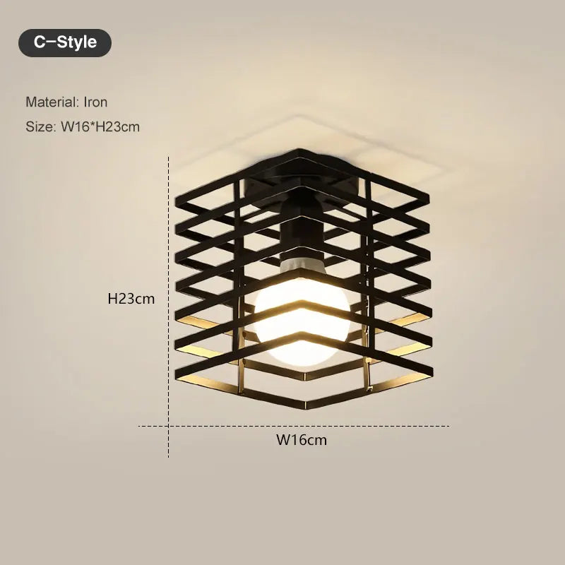 Vintage Black Metal Cage Ceiling Light