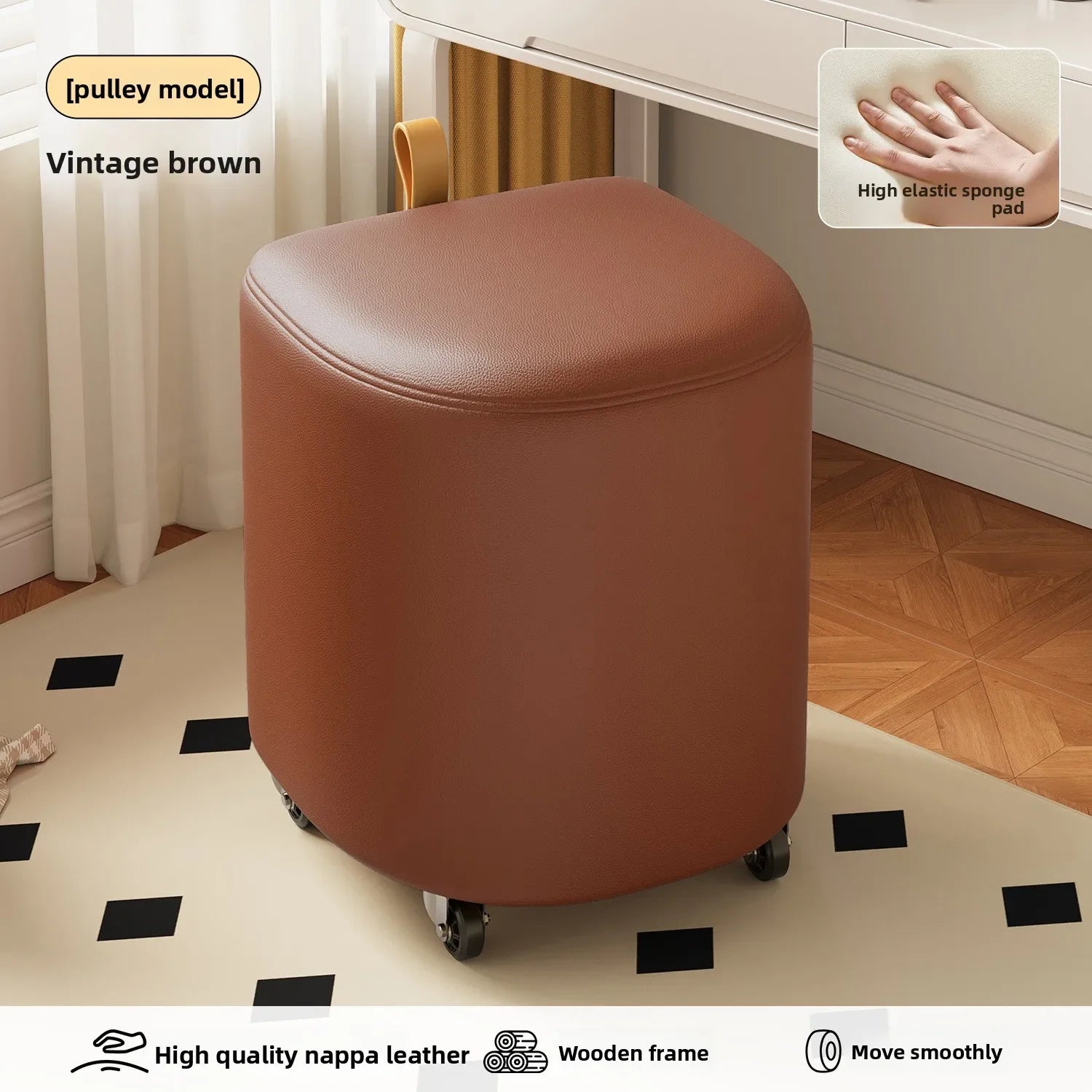Storage Vanity Stool with Wheels