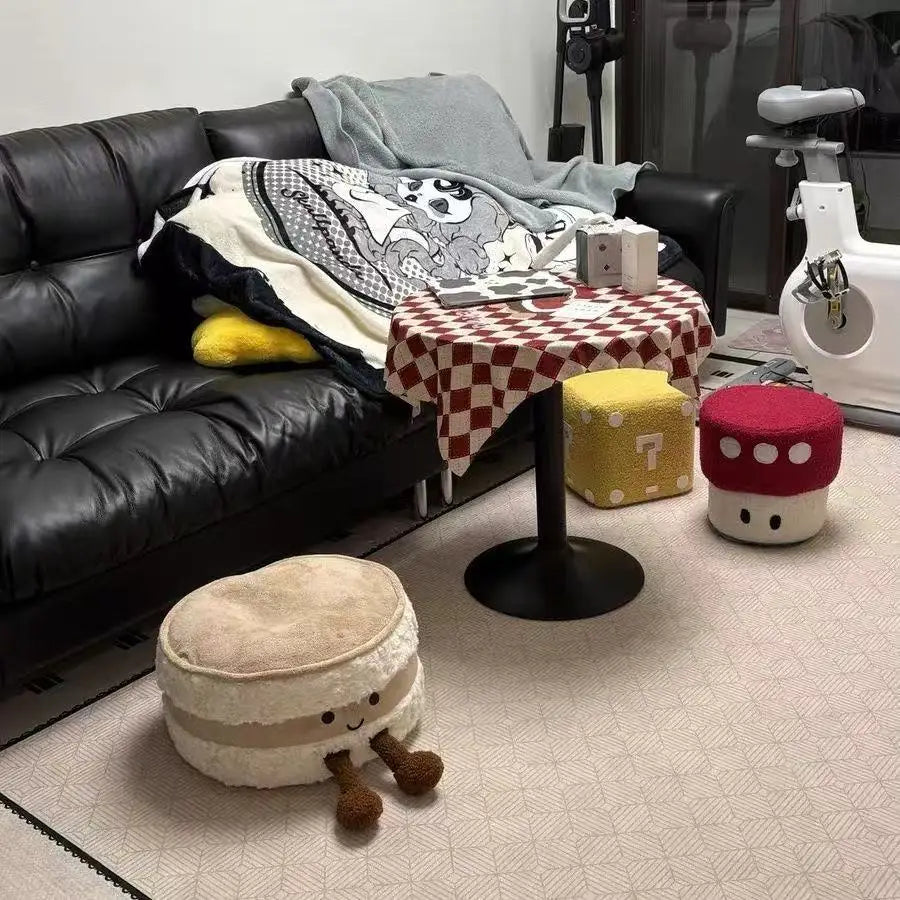 Cute Plush Cake-Shaped Stool - Removable Cover Pouf For Living Room Tatami Footrest & Shoe Changing Decorative Stool Gift