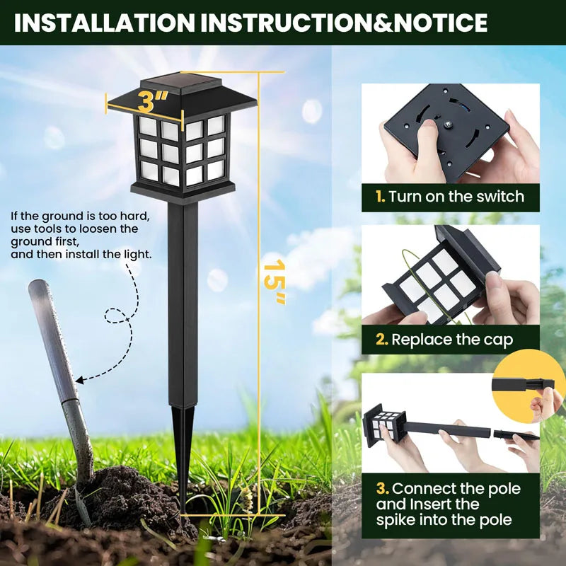 8 Pack Solar Pathway Garden Lights Outdoor Waterproof Landscape