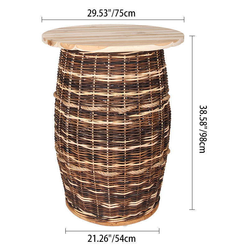 Rustic Teak & Rattan Weaving Bar Table - Dual-Material Durability & Natural Charm Table For Dining Room & Kitchen