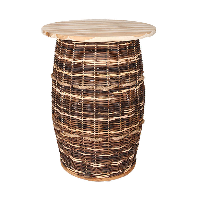 Rustic Teak & Rattan Weaving Bar Table - Dual-Material Durability & Natural Charm Table For Dining Room & Kitchen
