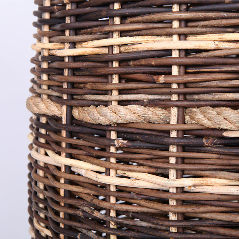 Rustic Teak & Rattan Weaving Bar Table - Dual-Material Durability & Natural Charm Table For Dining Room & Kitchen