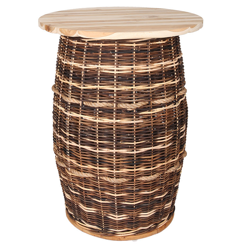 Rustic Teak & Rattan Weaving Bar Table - Dual-Material Durability & Natural Charm Table For Dining Room & Kitchen