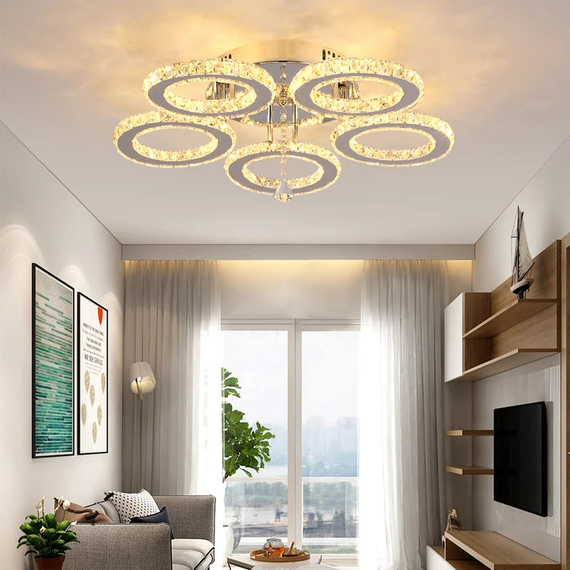 Modern K9 Led Crystal Ceiling Lamp Smart Chandelier Pendant Light Ring