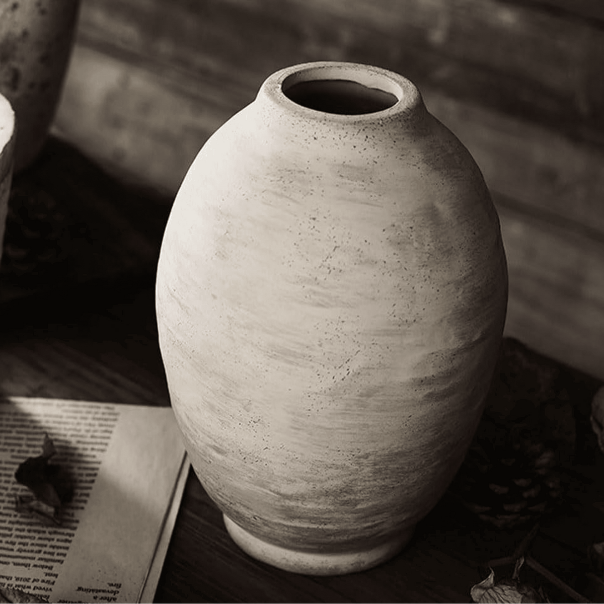 Vintage Style Handmade Ceramic Vase, Curved Glazed Vase