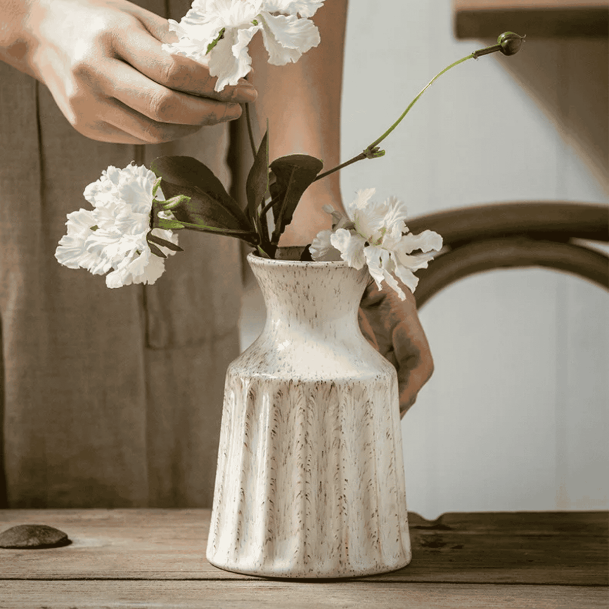 Vintage Glazed Ceramic Vase, Small Rustic Flower Vase
