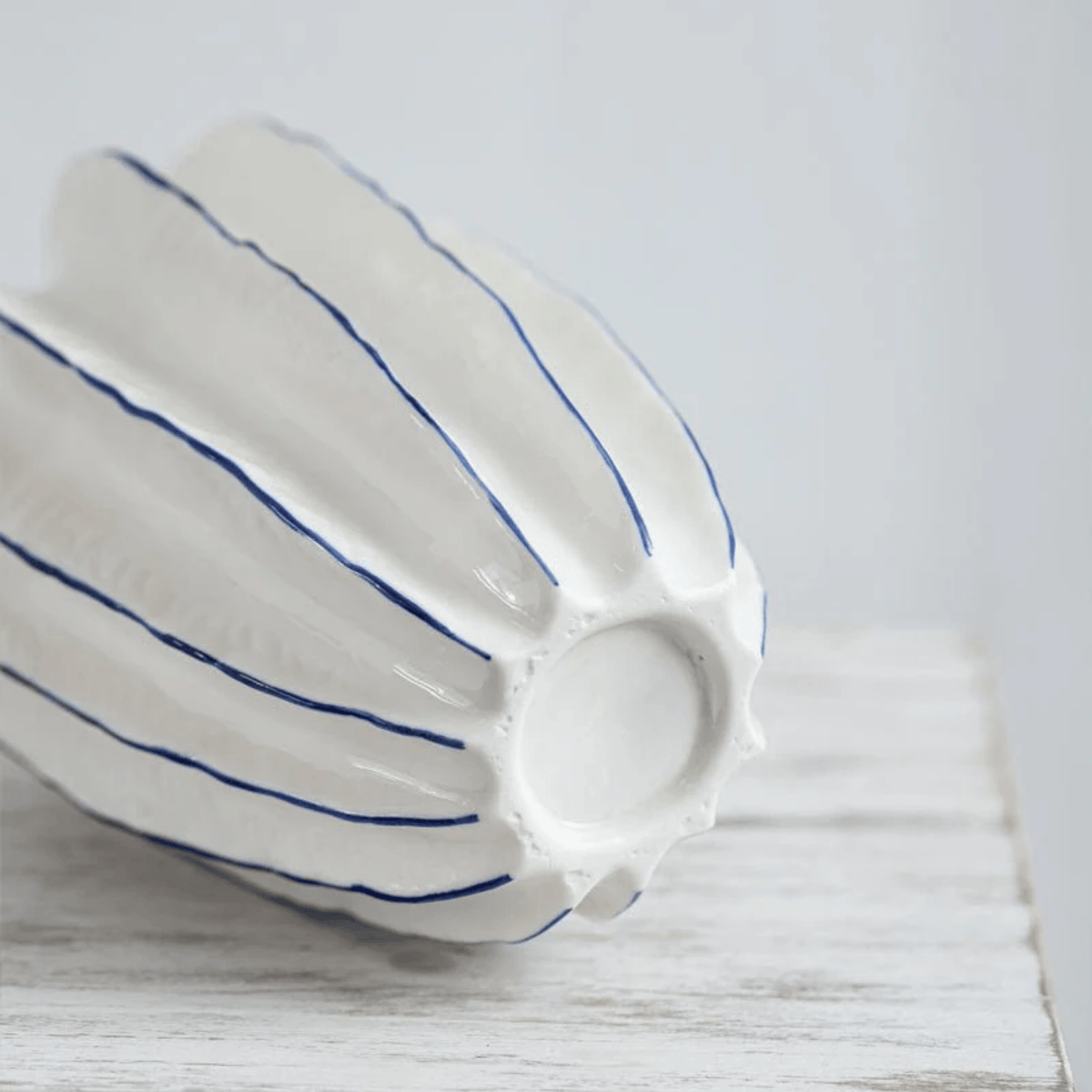 Star Fruit Shaped Porcelain Vase, Handmade Ribbed Vase