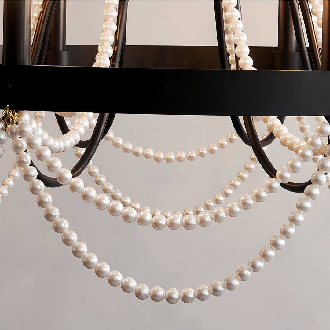Pearl Swag Candle Chandelier, Wrought Iron French Ceiling Light 9