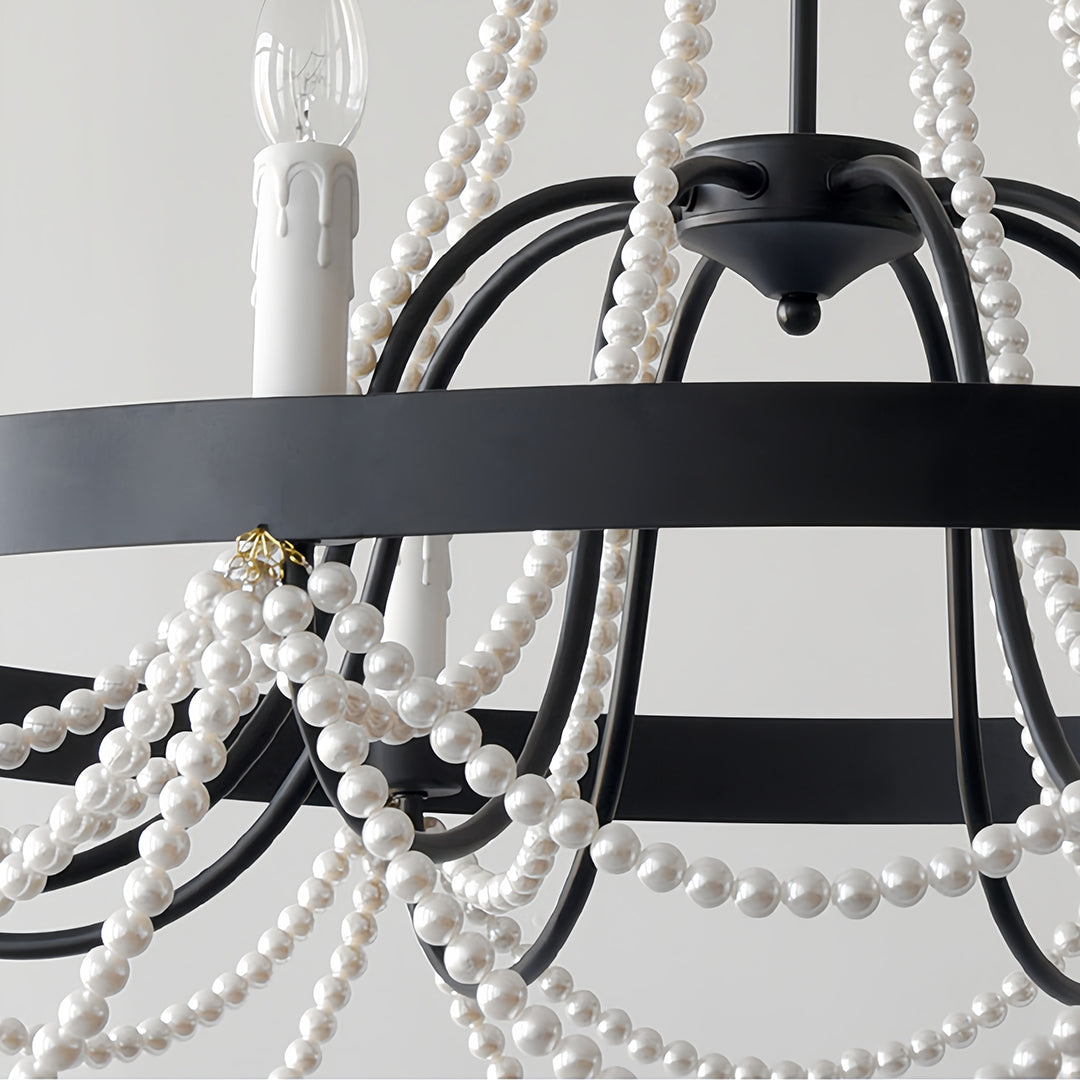 Pearl Swag Candle Chandelier, Wrought Iron French Ceiling Light 10