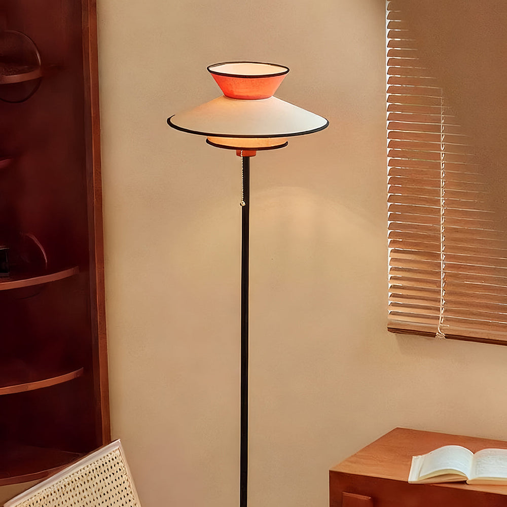 Vintage Pull Chain Floor Lamp, Fabric Shade Ambient Light