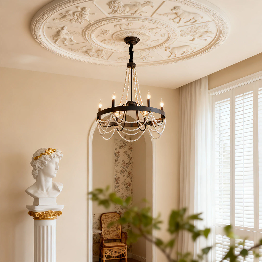 Pearl Swag Candle Chandelier, Wrought Iron French Ceiling Light 3
