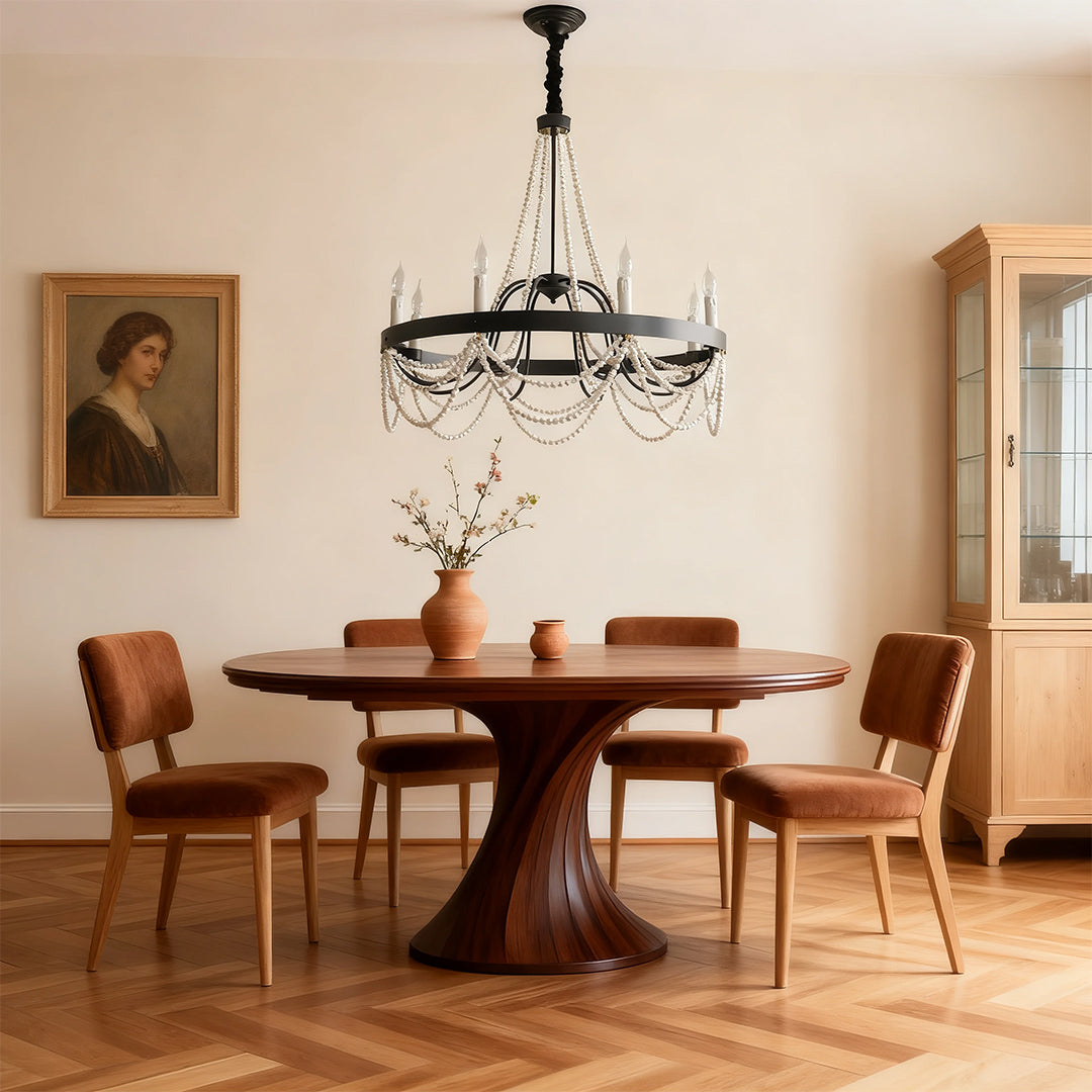 Pearl Swag Candle Chandelier, Wrought Iron French Ceiling Light 2