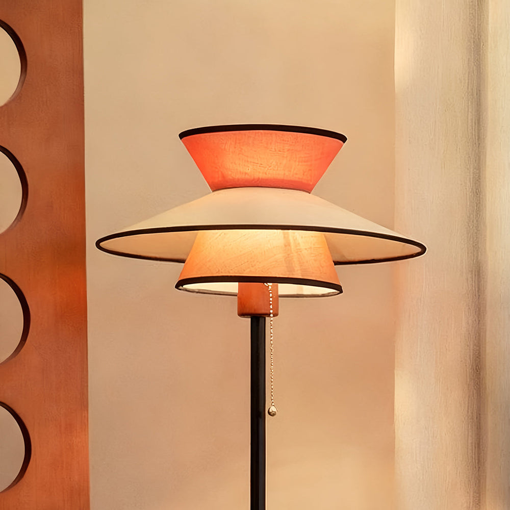 Vintage Pull Chain Floor Lamp, Fabric Shade Ambient Light, view 3