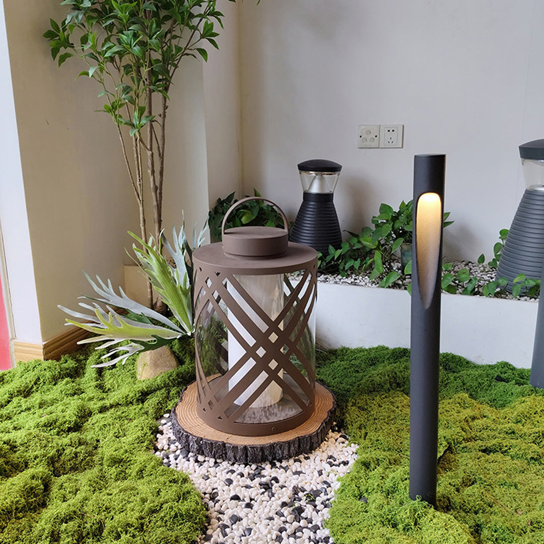 Crisscross Lattice Landscape Light, Coffee Stainless Steel Lamp