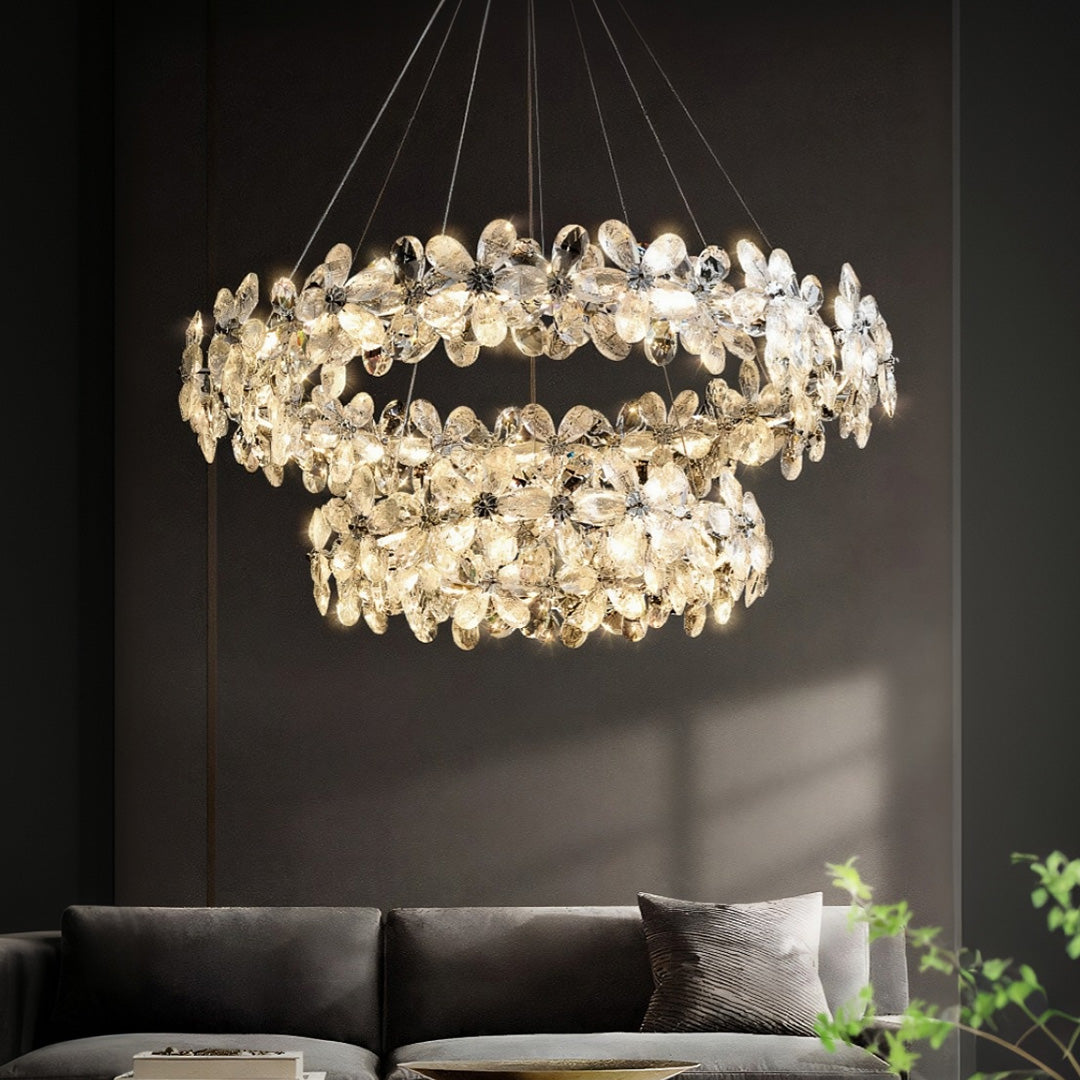 Flower Garland Crystal Chandelier, Chrome K9 Crystal Ceiling Light