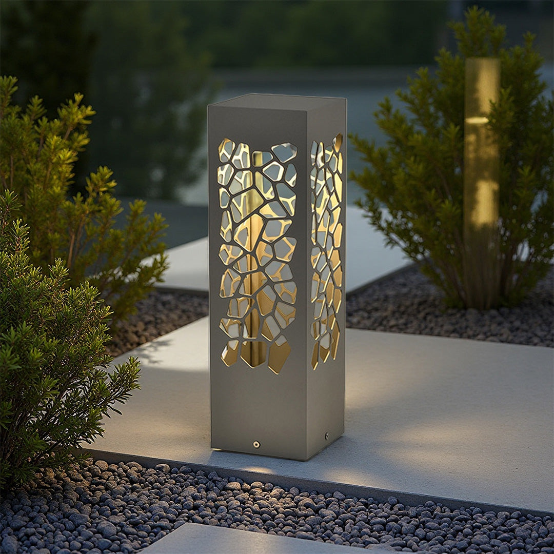 Pebble Cutout Bollard Light, Sand Gray Aluminum Landscape Light