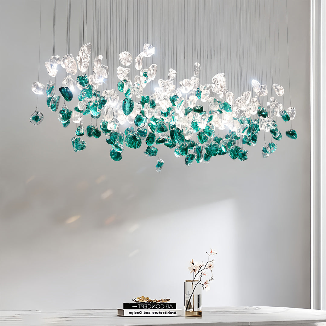 Green and Clear Glass Pebble Chandelier, Linear Island Ceiling Light 4