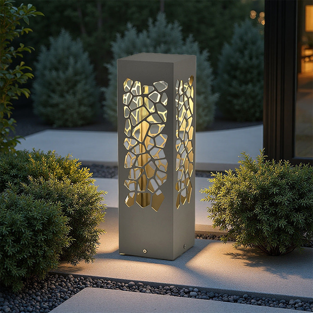 Pebble Cutout Bollard Light, Sand Gray Aluminum Landscape Light