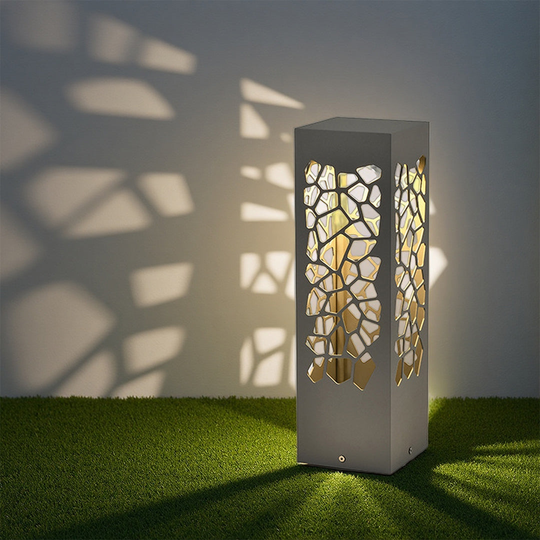 Pebble Cutout Bollard Light, Sand Gray Aluminum Landscape Light