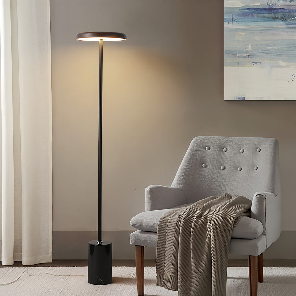 Marble Base Floor Lamp, Walnut Dimmable LED Standing Uplight, view 4