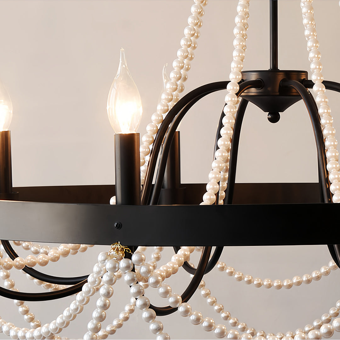 Pearl Swag Candle Chandelier, Wrought Iron French Ceiling Light 11