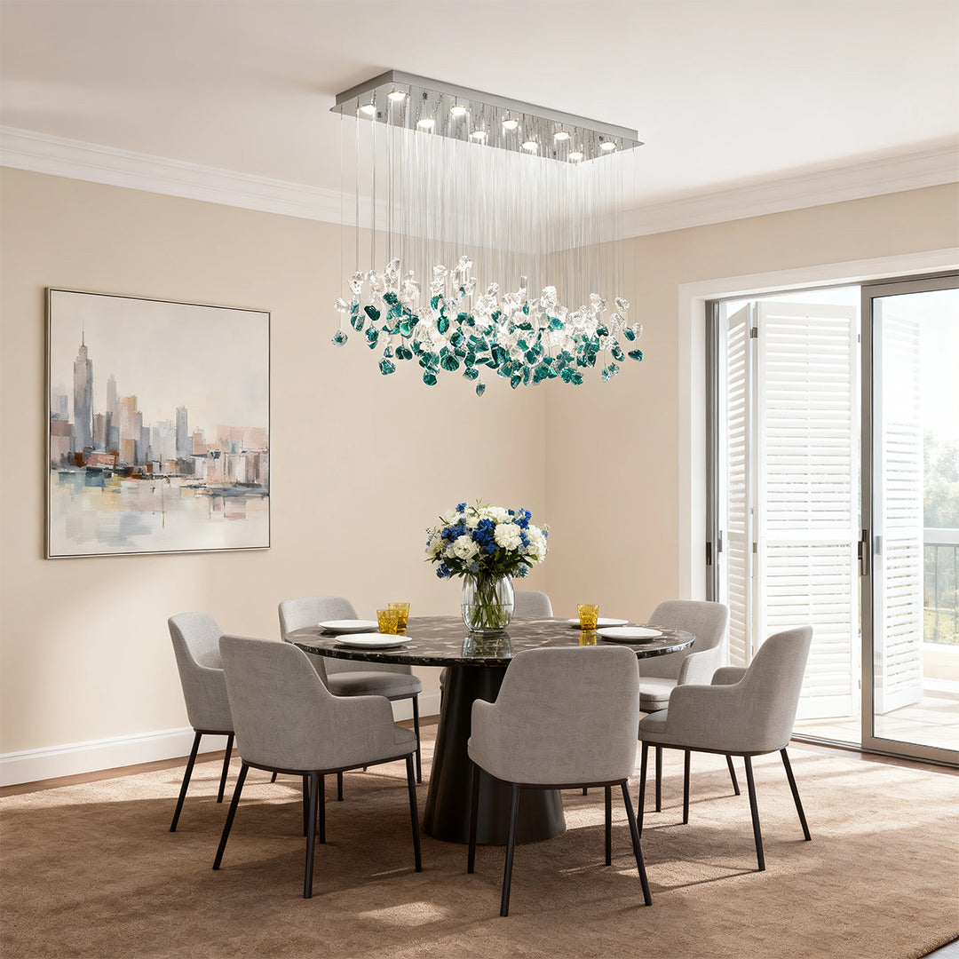 Green and Clear Glass Pebble Chandelier, Linear Island Ceiling Light 2