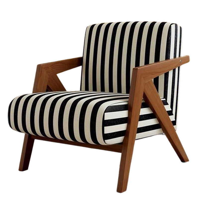 French Cotton-Linen Fabric Solid Wood Accent Chair Backrest