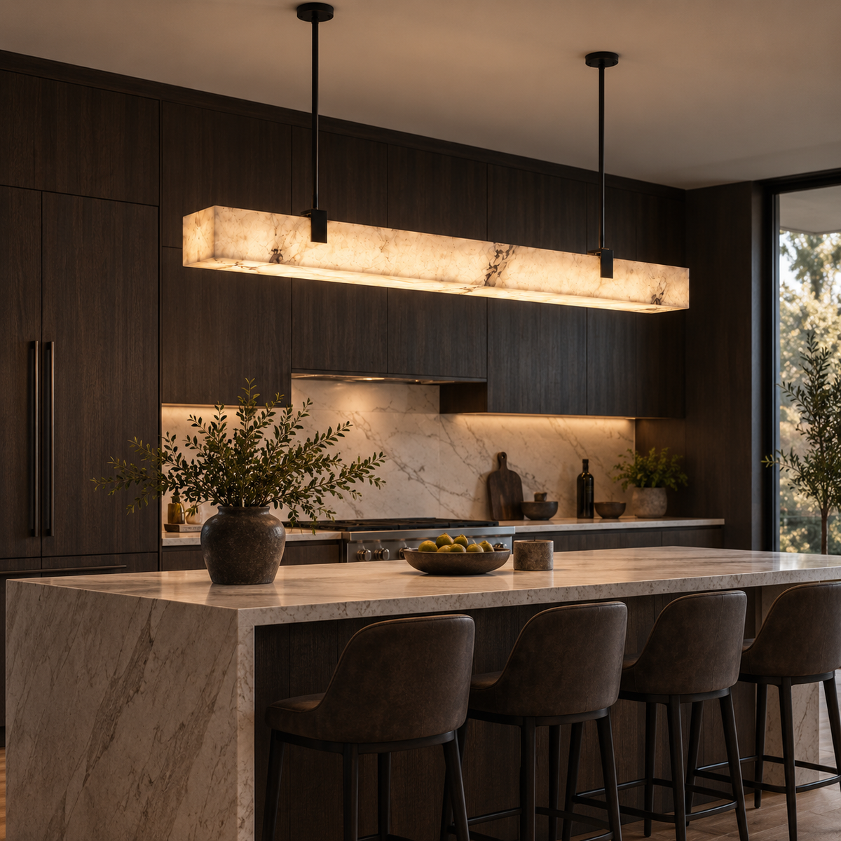 Faux Marble Glow Linear Pendant Light, Black LED Bar