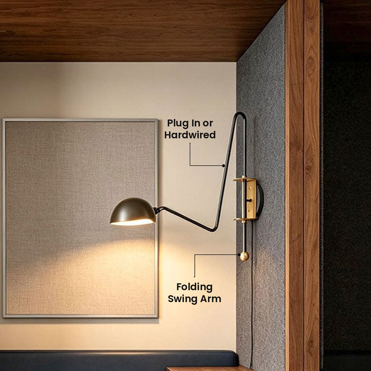 Adjustable Swing Arm Wall Sconce: Plug In or Hardwired, Folding Swing Arm