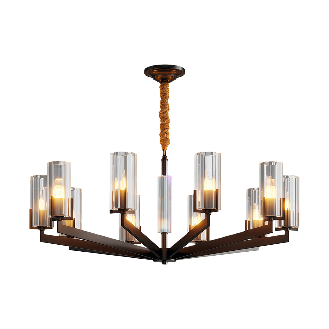 Ribbed Glass Candle Chandelier, Solid Brass Modern Ceiling Light 23