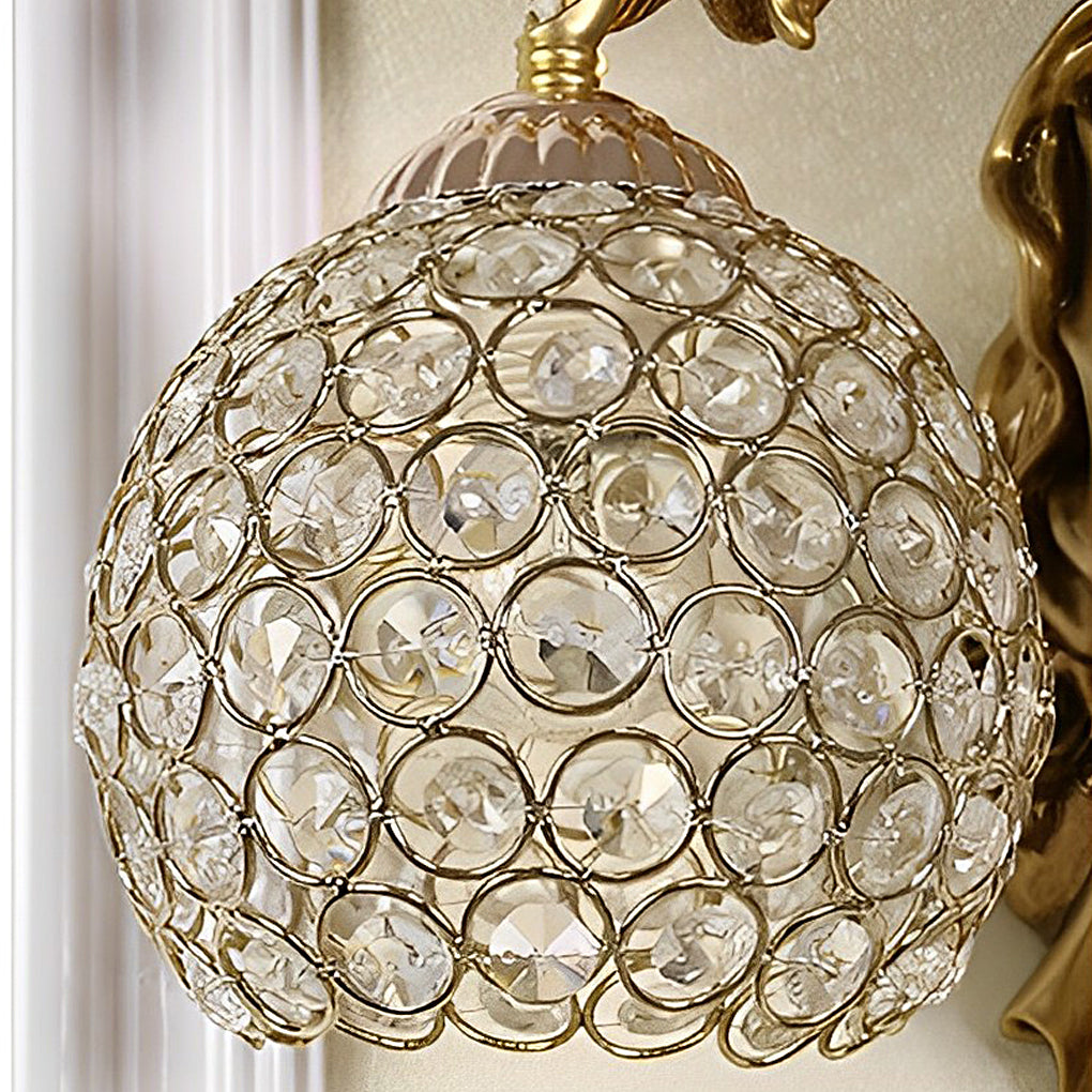 Guardian Angel Wall Sconce, Gold Resin Crystal Wall Light