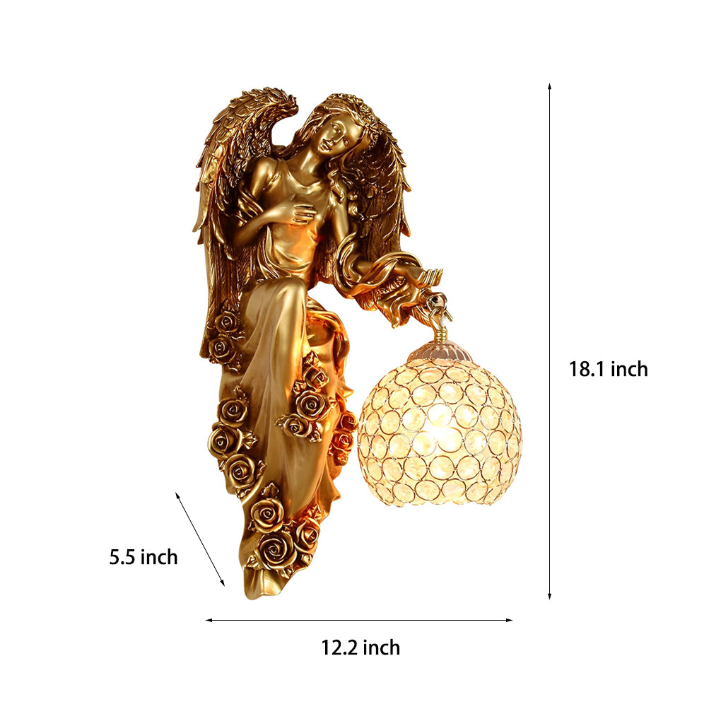 Guardian Angel Wall Sconce, Gold Resin Crystal Wall Light