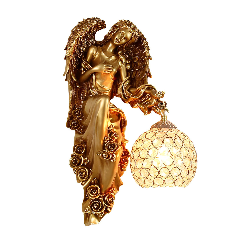 Guardian Angel Wall Sconce, Gold Resin Crystal Wall Light
