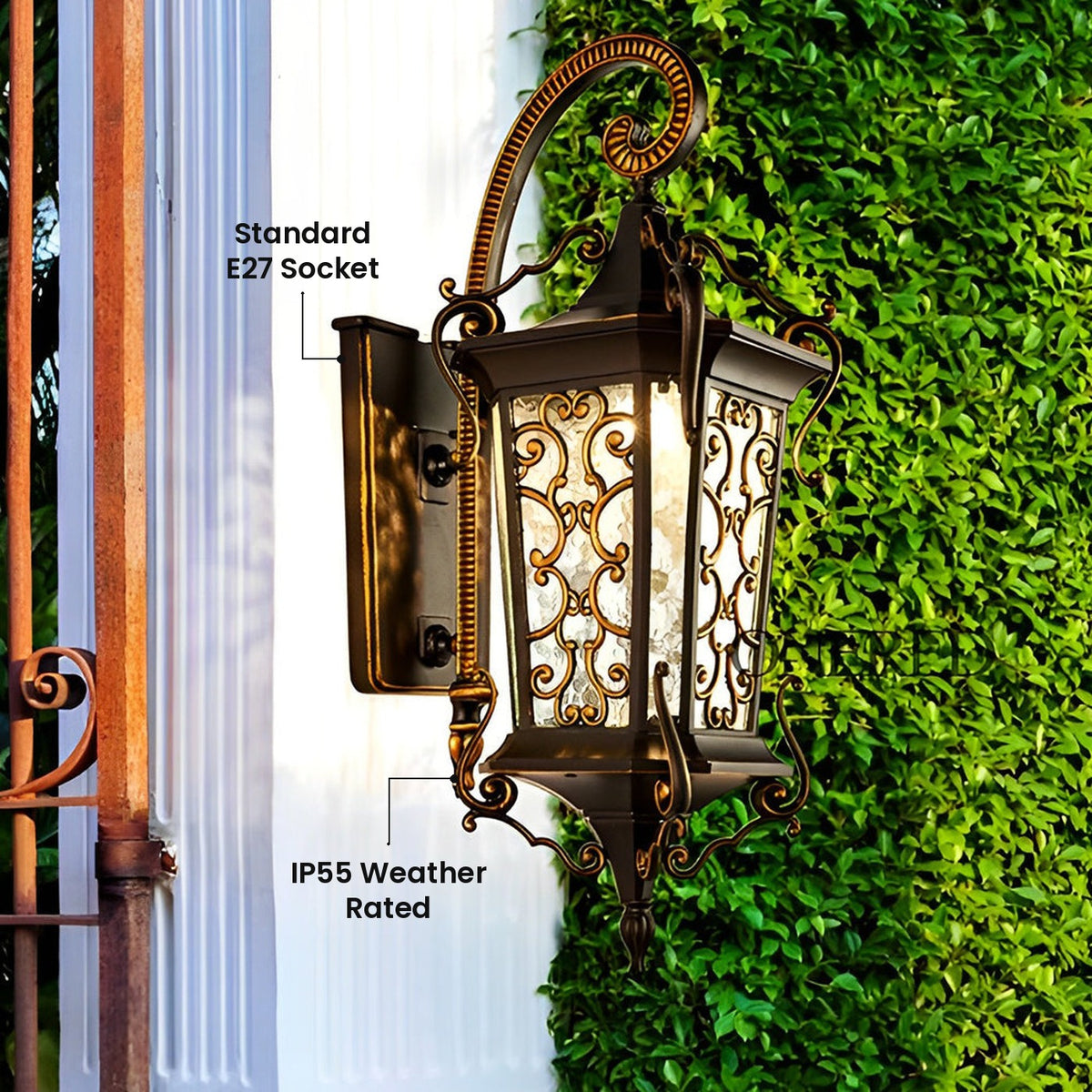 Antique European Wall Lantern: IP55 Weather Rated, Standard E27 Socket