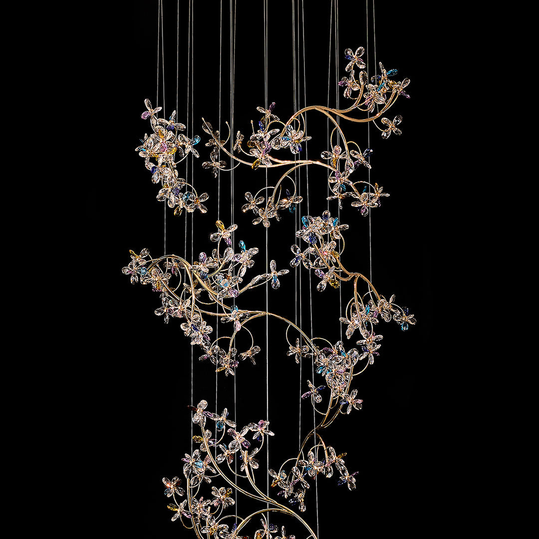 Crystal Blossom Vine Staircase Chandelier, Stainless Steel Drop Light 5