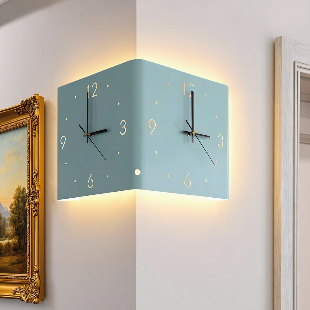 Backlit Wall Clock Light, Blue, Corner
