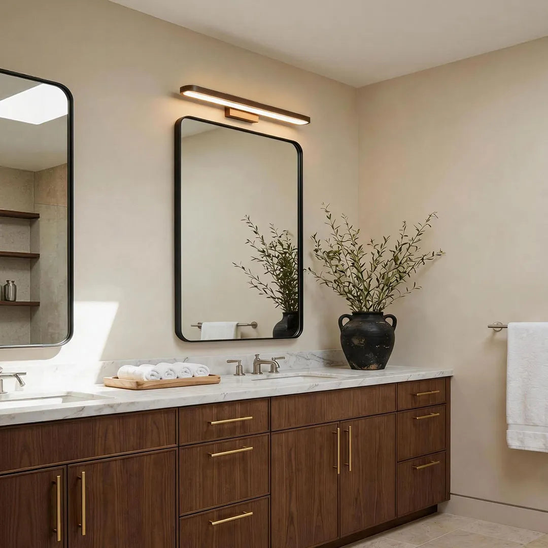 Continuous Loop Vanity Light, Aluminum Mirror Bar Light