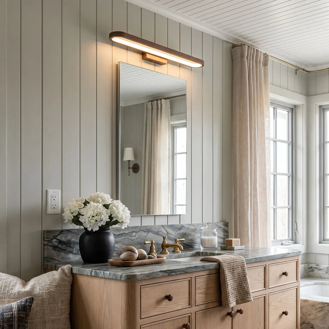 Continuous Loop Vanity Light, Aluminum Mirror Bar Light