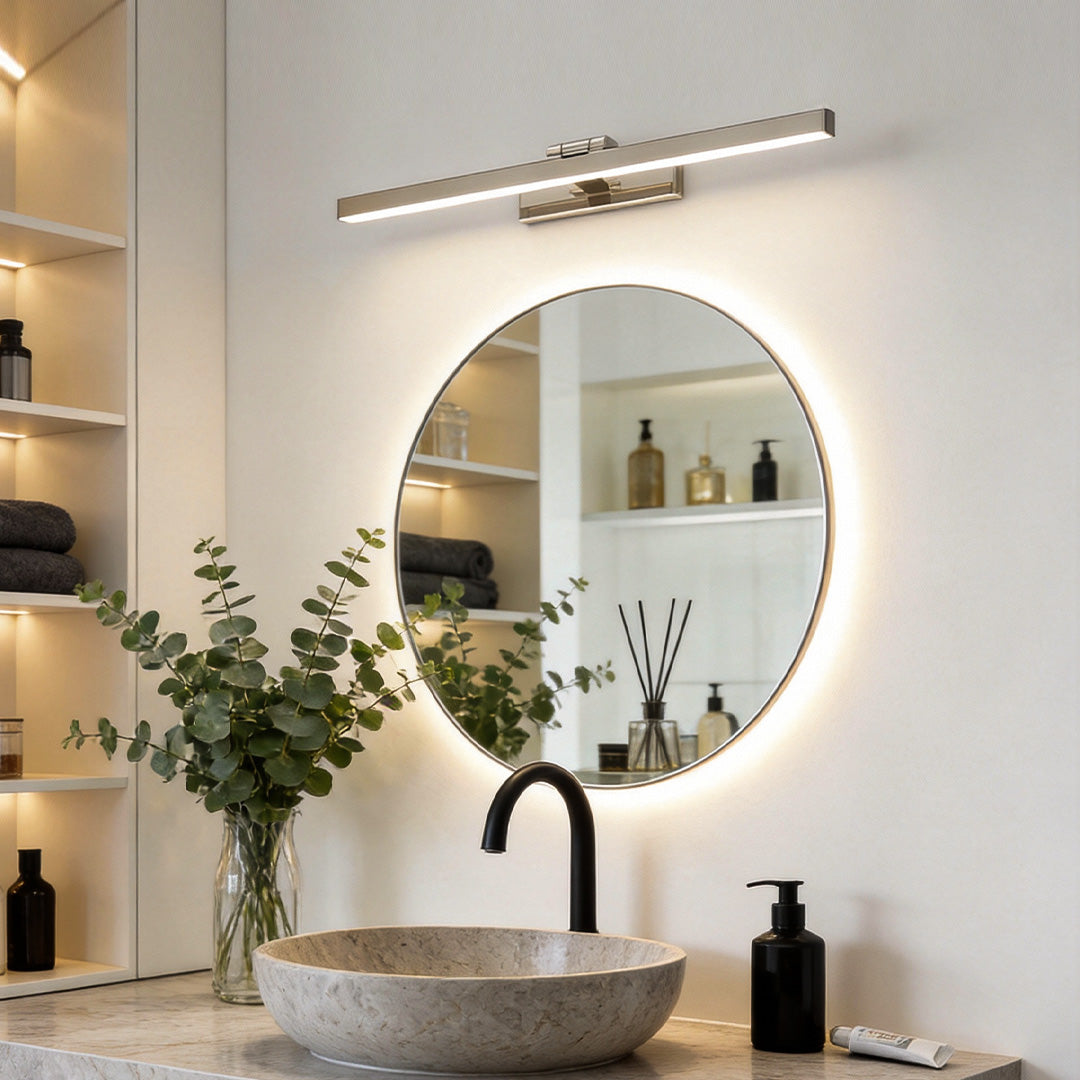 Polished Steel Vanity Light, Adjustable LED Mirror Bath Bar