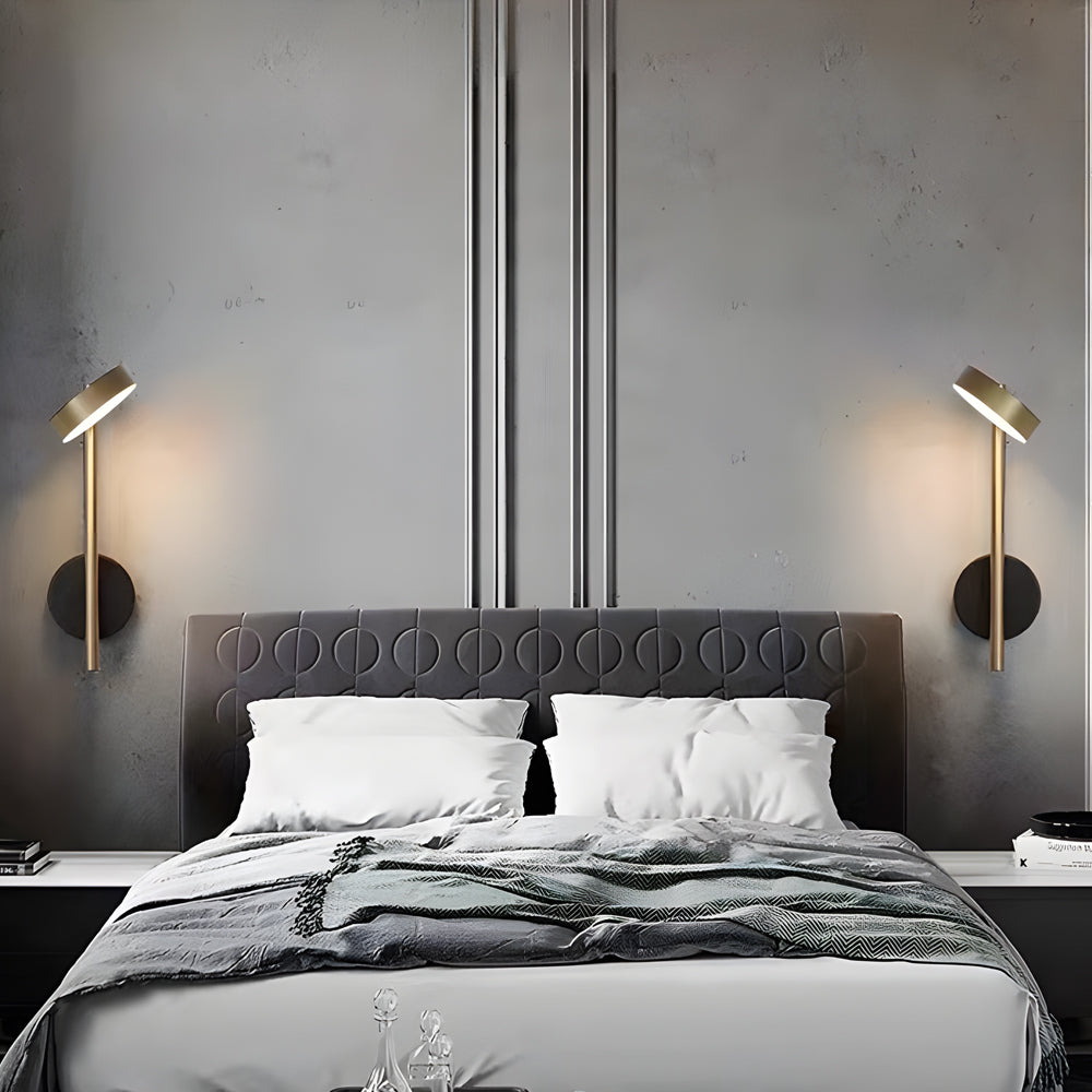 Pivoting Disc Wall Light, Black and Gold Aluminum Sconce