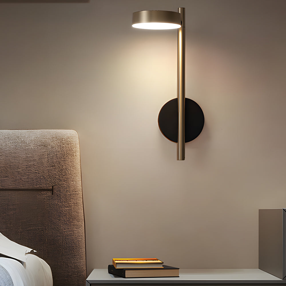 Pivoting Disc Wall Light, Black and Gold Aluminum Sconce