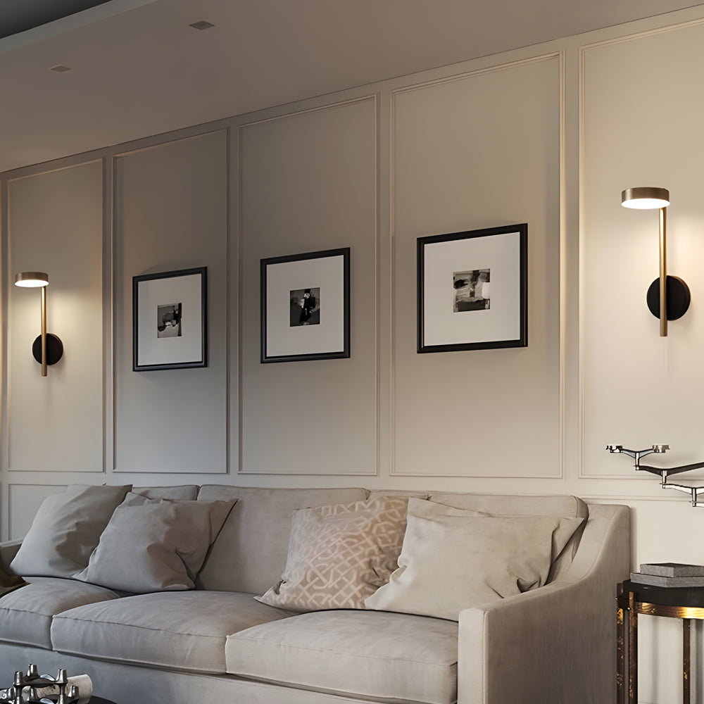 Pivoting Disc Wall Light, Black and Gold Aluminum Sconce